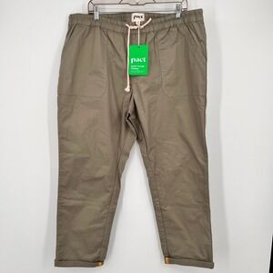 Pact Organic Cotton Drawstring Pants XXL Olive Green Twill Stretch Cuffed NEW